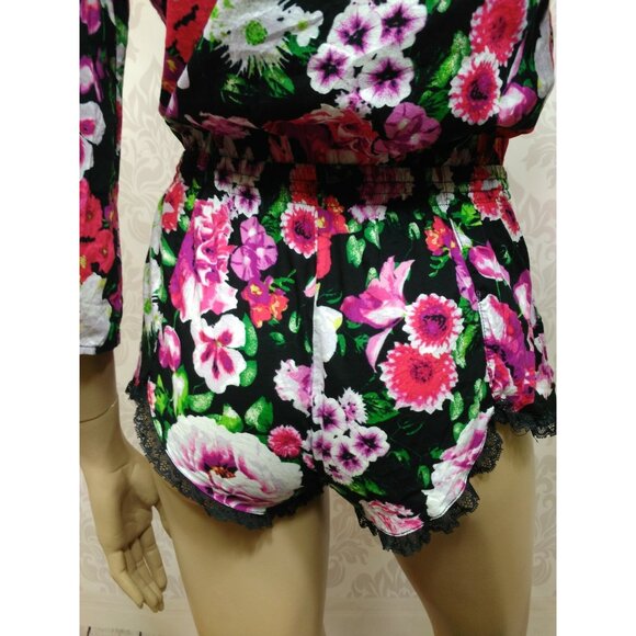 Betsey Johnson Floral Romper Size XS Kimono Sleeve Lounge Wear Lace Trim Deep V - Picture 11 of 12